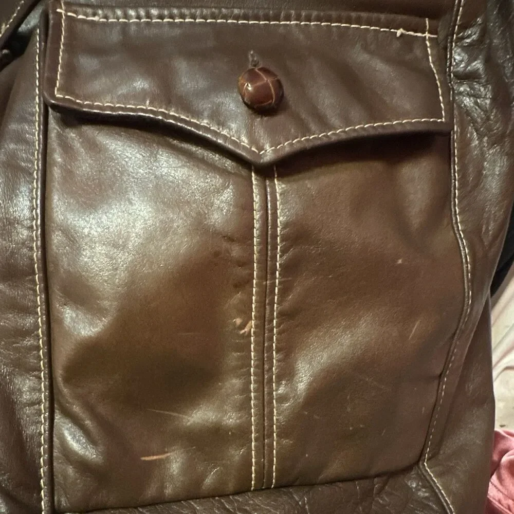 Vintage Towncraft JCPenney Brown Leather Belted Ranch Coat Mens 46 Long